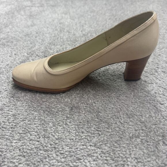 Ervins Zuane Vintage 70's Leather Stacked Block Heels Pumps Womens 5B Beige Work - Picture 4 of 14